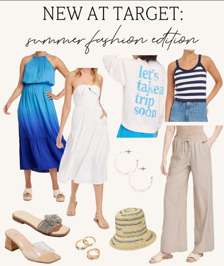 New Target summer fashion finds! The prettiest ombre maxi dress, graphic pullover, striped sweater tank, neutral linen pants, affordable summer sandals and more! 

#targetfashion #summerfashion #summerdress #summeraccessories #linenpants 

#LTKSeasonal #LTKunder100 #LTKstyletip