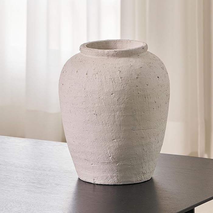 LB2 White Ceramic Large Vase, 11" Tall Zen Style vase, Terra Cotta Pitcher Vase, Distressed Farmh... | Amazon (US)