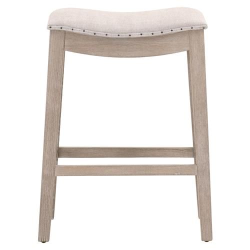 Hendrick Modern Classic Beige Upholstered Natural Grey Nailhead Trim Counter Stool | Kathy Kuo Home