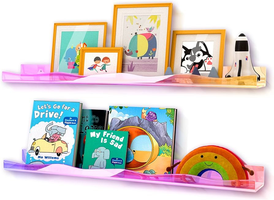 YMVV 35.4 Inches Iridescent Clear Acrylic Books Shelves for Kids Rooms, Floating Shelf Wall Displ... | Amazon (US)