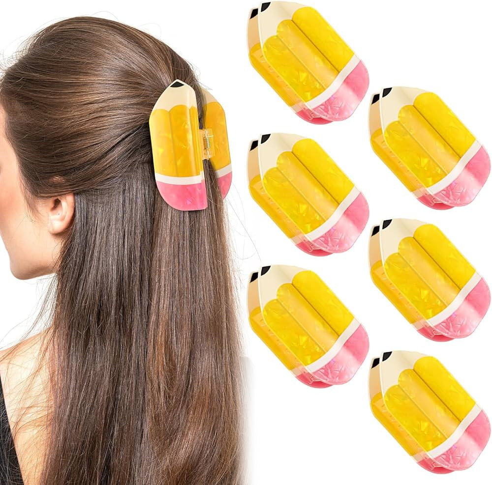 6 Pcs Teacher Hair Clips Pencil Hair Claw Clips for Women Teacher Gifts Cute Barrettes Yellow for... | Amazon (US)