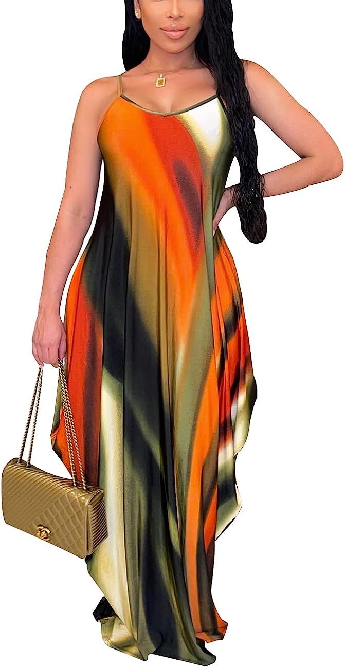 BessCops Women's Summer Casual Sexy Stripe Loose Maxi Dresses 2023 Floor Length Sleeveless Plus S... | Amazon (US)