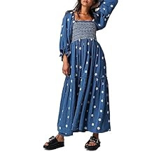 Argeousgor Women 2023 Bohemian Floral Dress Square Neck Ruffle Swing A Line Maxi Dress Long Sleev... | Amazon (US)