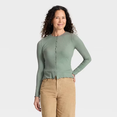Women's Ribbed Button-Down Cardigan - Universal Thread™ Green S | Target