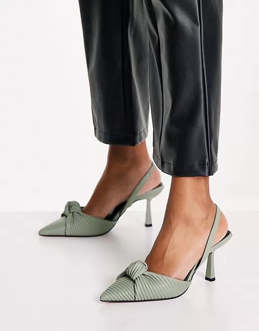 ASOS DESIGN Soraya knotted slingback mid heeled shoes in sage green | ASOS (Global)