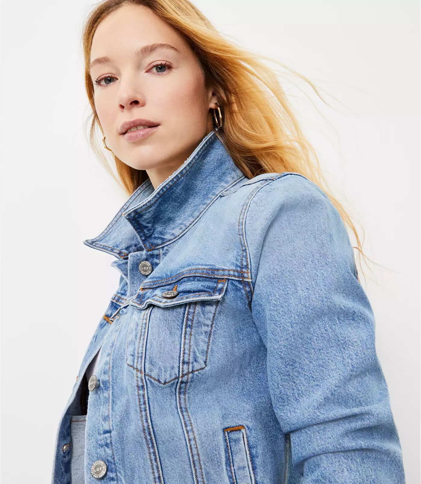 Denim Trucker Jacket in Original Mid Indigo | LOFT