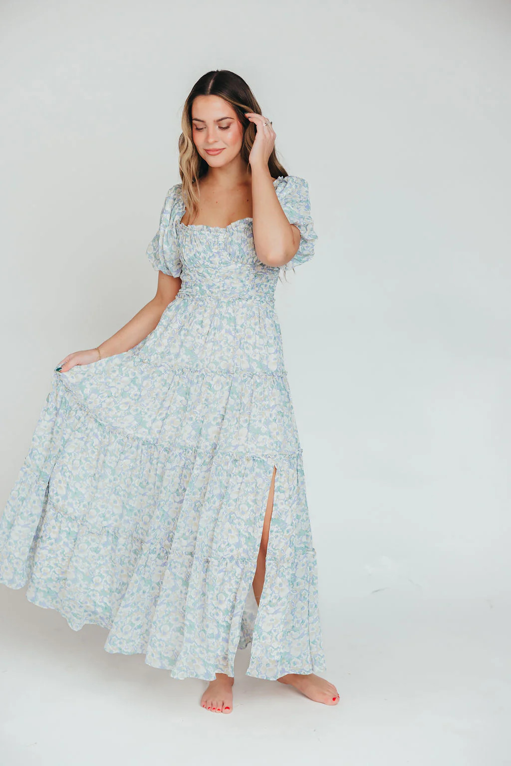 ASTR Prina Chiffon Maxi Dress in Blue Green Floral (Final Few!) | Worth Collective