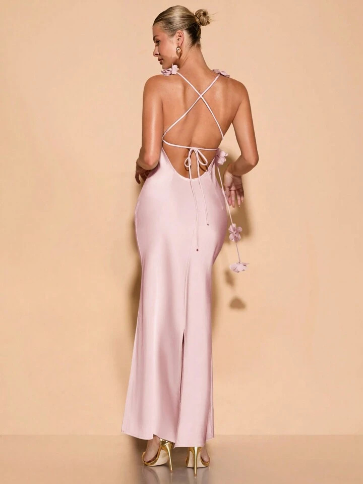 SHEIN BAE Women's Floral Print Spaghetti Strap Backless Dress, Party Vacation Wedding Guest Dress... | SHEIN