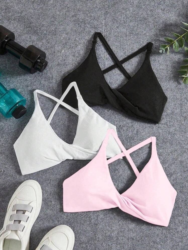 Yoga Basic 3 PCS Seamless Yoga Sports Bra, With Twist Design At Front, Versatile For Sports And Everyday Wear | SHEIN