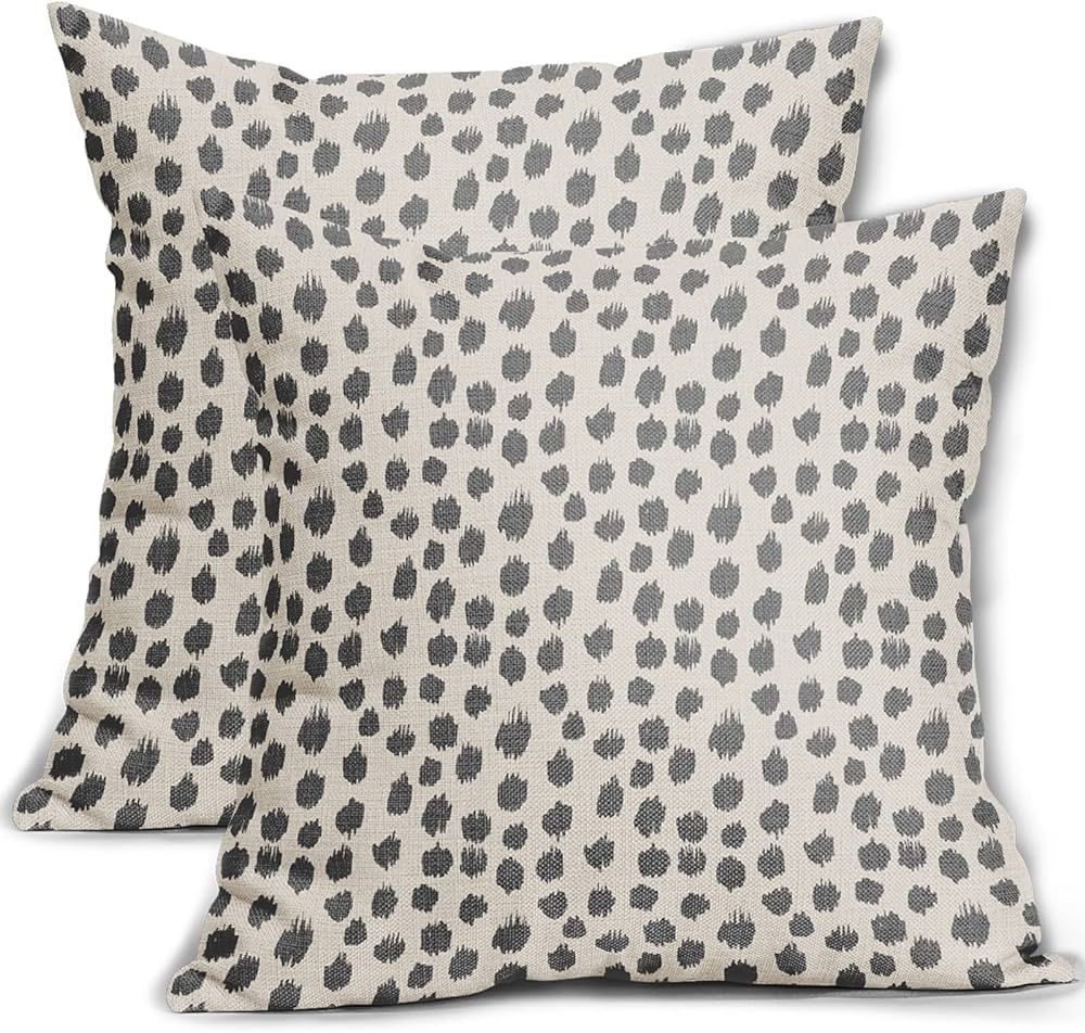 Sweetshow Grey Gray Cream Pillow Covers 18x18 Set of 2 Boho Design Polka Dot Throw Pillows Modern... | Amazon (US)