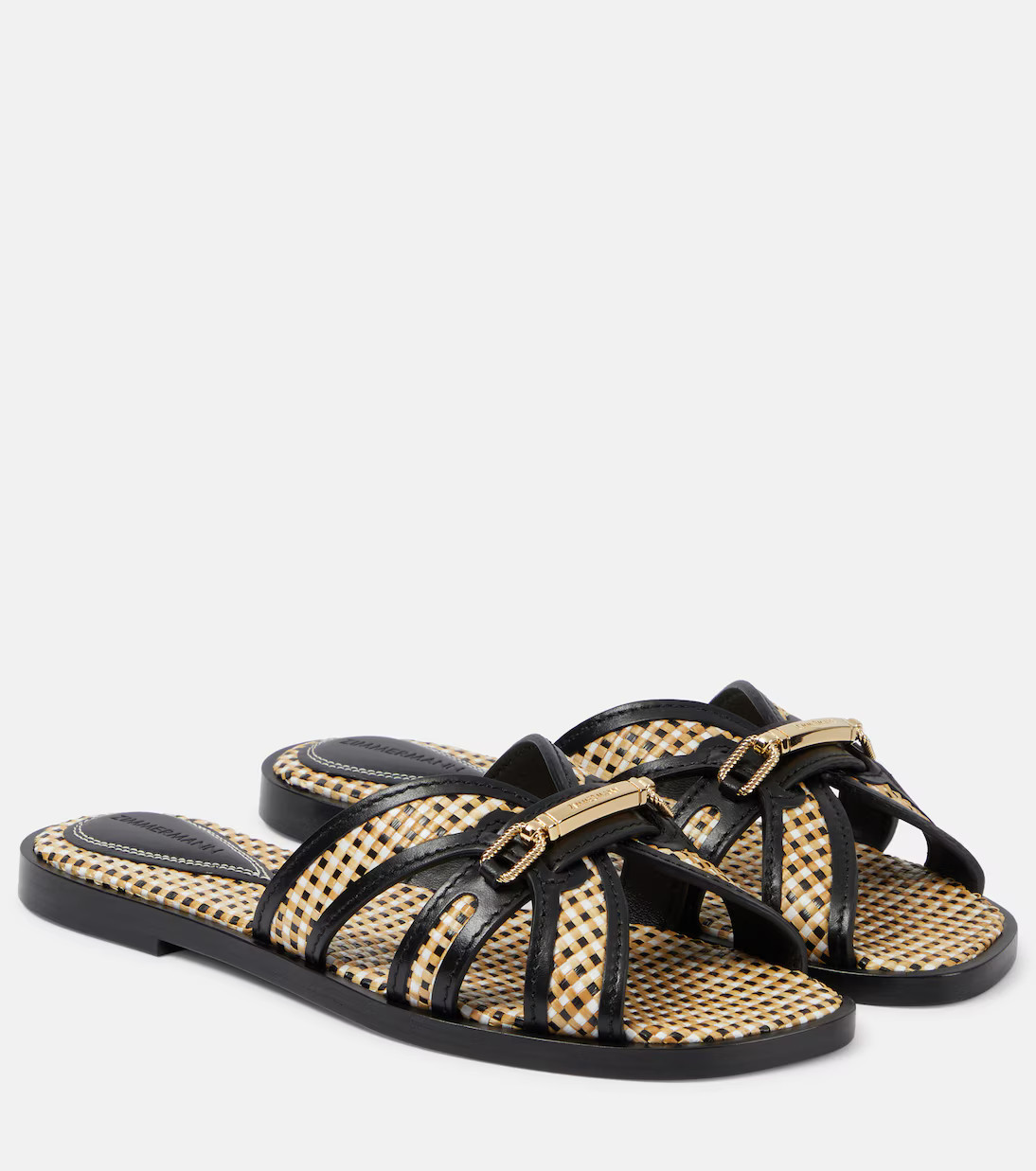Prisma leather-trimmed raffia slides | Mytheresa (US/CA)