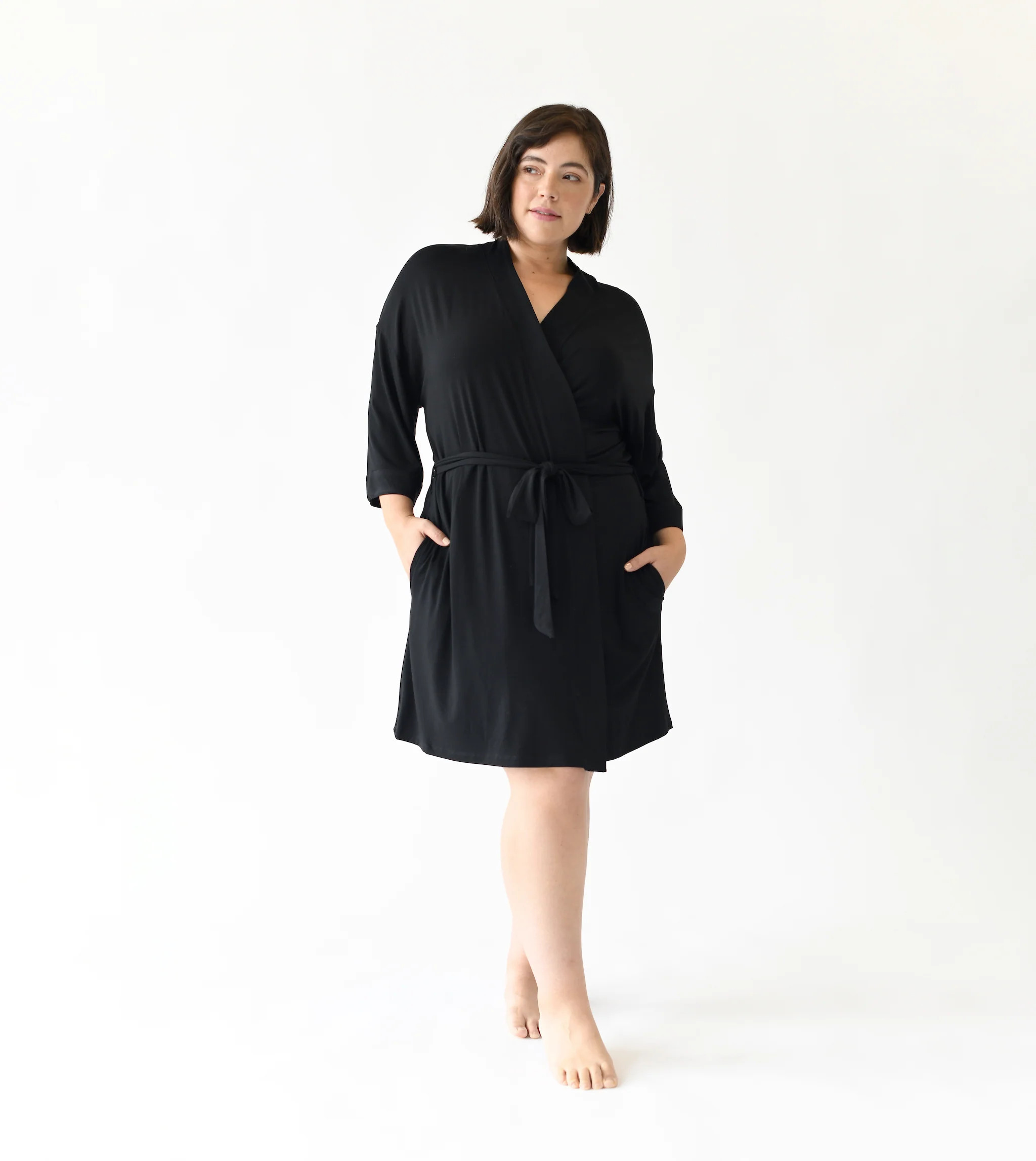 Women's Bamboo Viscose Stretch-Knit Kimono Robe - Wholesale in Black (Size: Small) - Cozy Earth | Cozy Earth