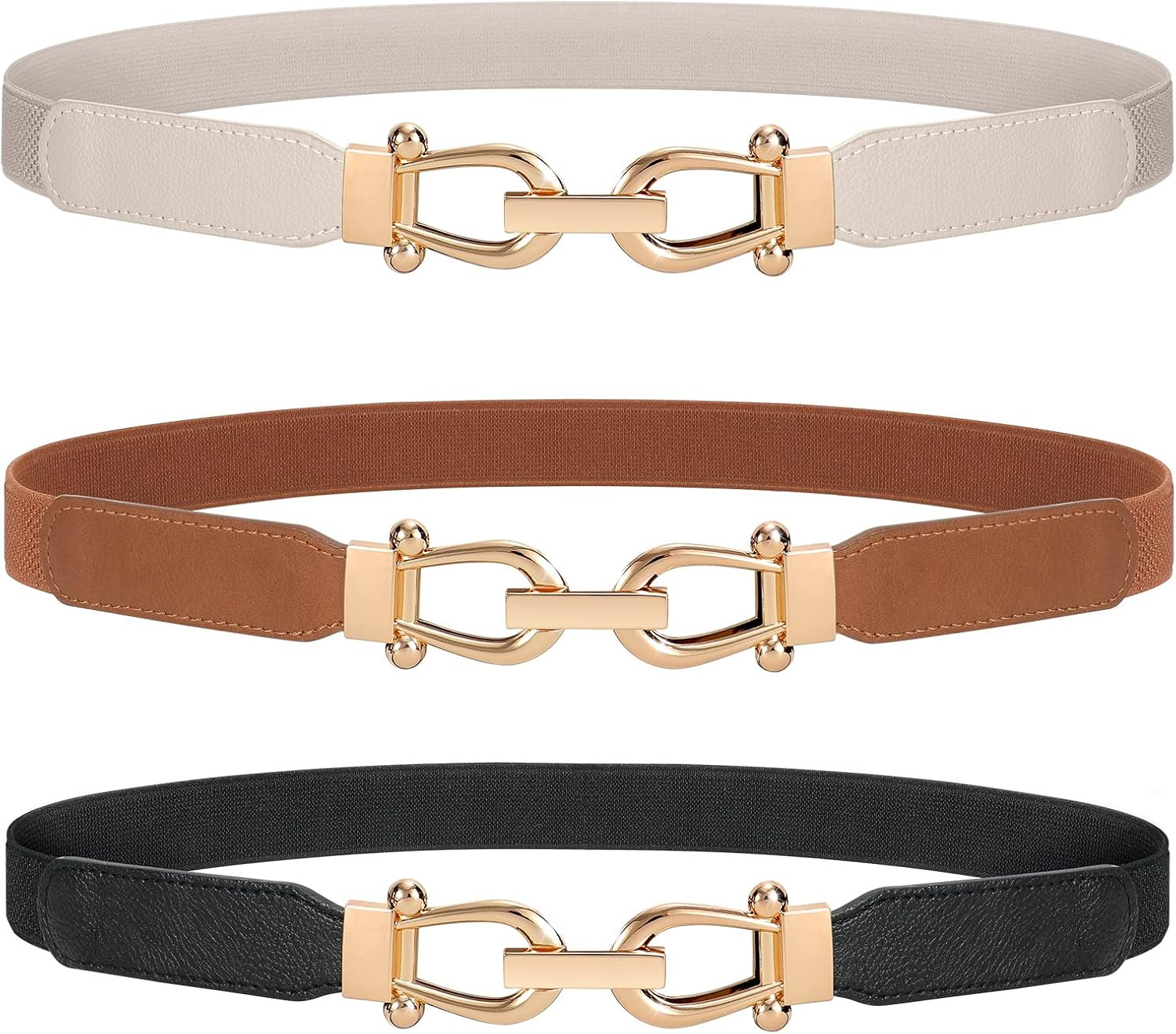 JASGOOD Women Stretchy Waist Belt Retro Elastic Skinny Belt for Ladies with Gold Buckle | Amazon (US)