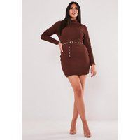 Plus Size Brown Turtle Neck Belted Mini Dress | Missguided (US & CA)