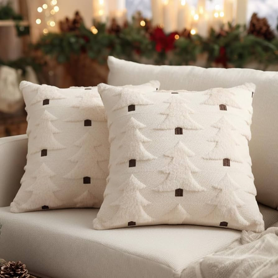GEEORY Christmas Pillow Covers 16x16 Inch Set of 2, Christmas Decorations Xmas Tree Soft Plush Fl... | Amazon (US)