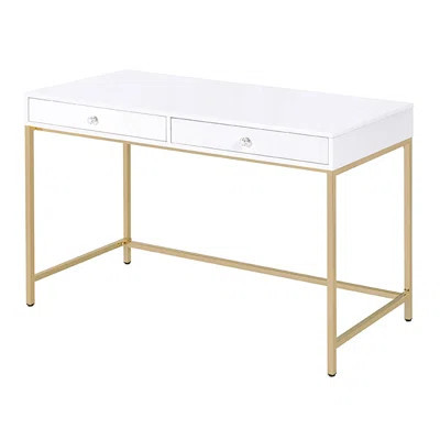 Luxury White High Gloss Writing Desk With Gold And Drawers Elegant 2 Design | Wayfair North America