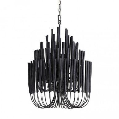 Tilda Chandelier, 5-Light, Black Wood, Black Iron, 21"W (89483 3MPL5) | Lighting Reimagined