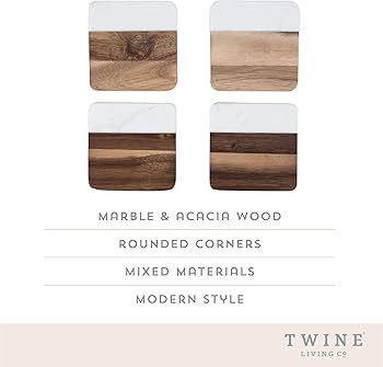 Twine 7672 Rustic Farmhouse: Marble & Acacia Coaster Set, Multicolored | Amazon (CA)