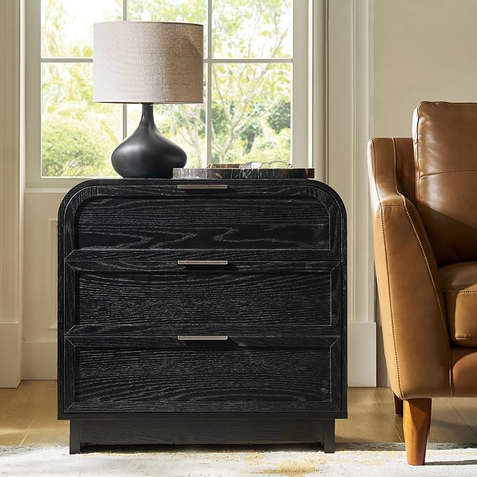 HULALA HOME Mid Century Modern End Table with Charging Station, 3 Drawers End Table with Solid Wo... | Amazon (US)