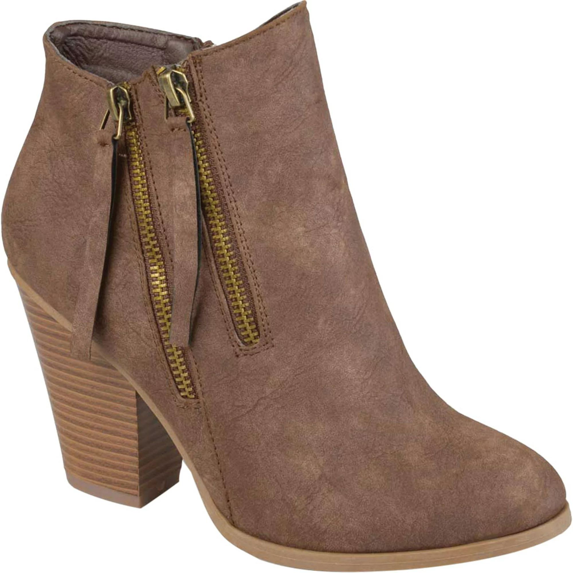 Women's Journee Collection Vally Heeled Ankle Bootie Brown Faux Leather 7.5 M - Walmart.com | Walmart (US)