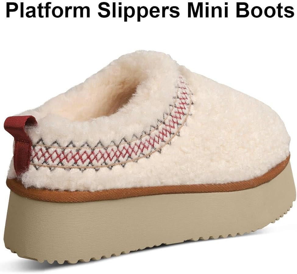 Women's Platform Slippers Mini Boots Braid Slippers with Plush Fleece Lining Fuzzy Slippers for W... | Amazon (US)