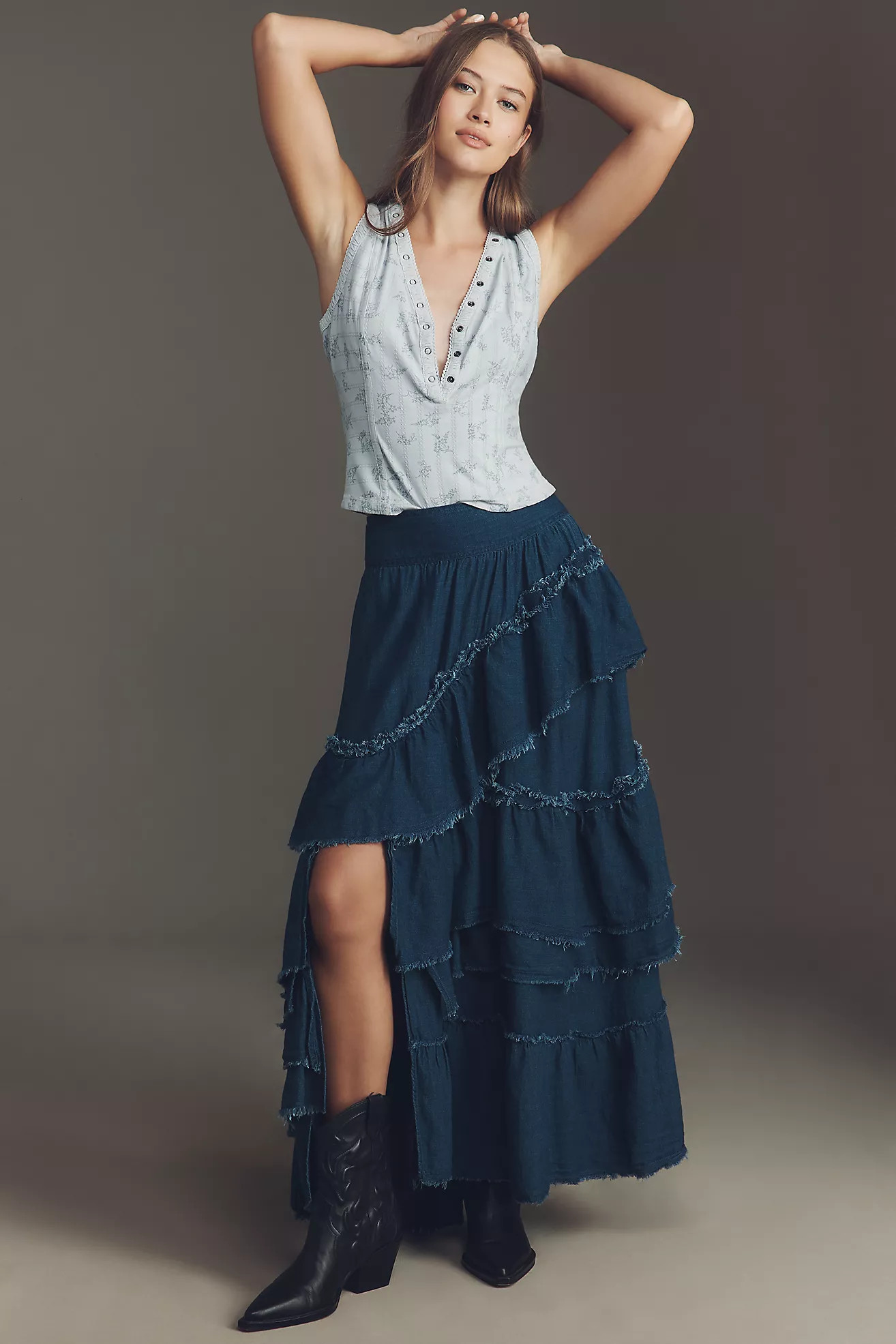 Pilcro Asymmetrical Ruffled Tiered Midi Skirt | Anthropologie (UK)