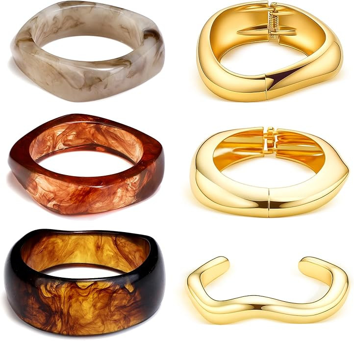 Tondiamo 6 Pcs Chunky Cuff Bangle for Women Vintage Bracelets Acrylic Resin Chunky Bangle Punk Ge... | Amazon (US)