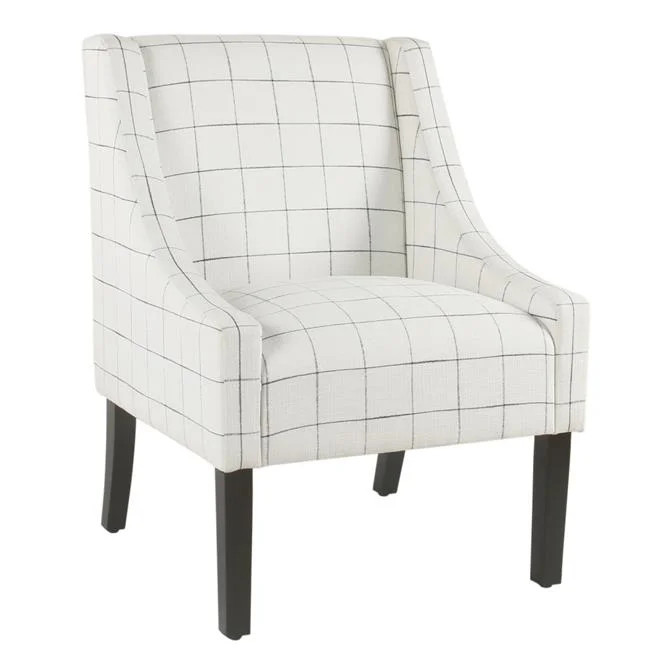 Benzara BM194047 Fabric Upholstered Wooden Accent Chair with Windowpane Pattern - Black & White -... | Walmart (US)