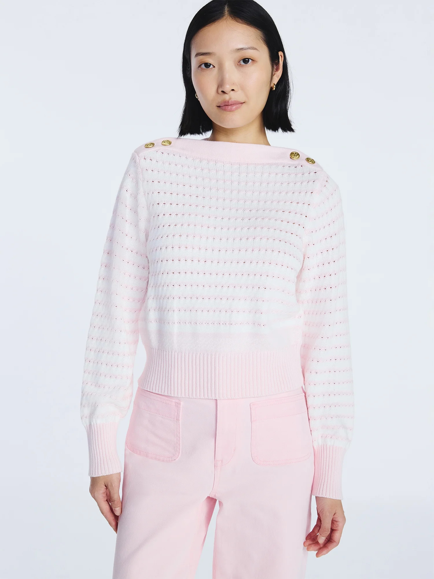 Free Assembly Women's Button Shoulder Sweater with Long Sleeves, Sizes XS-XXL | Walmart (US)