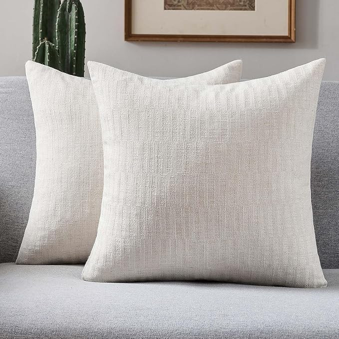 FUTEI Light Natural Decorative Throw Pillow Covers 22x22 Inch Set of 2,Soft Linen Slub Texture Cu... | Amazon (US)