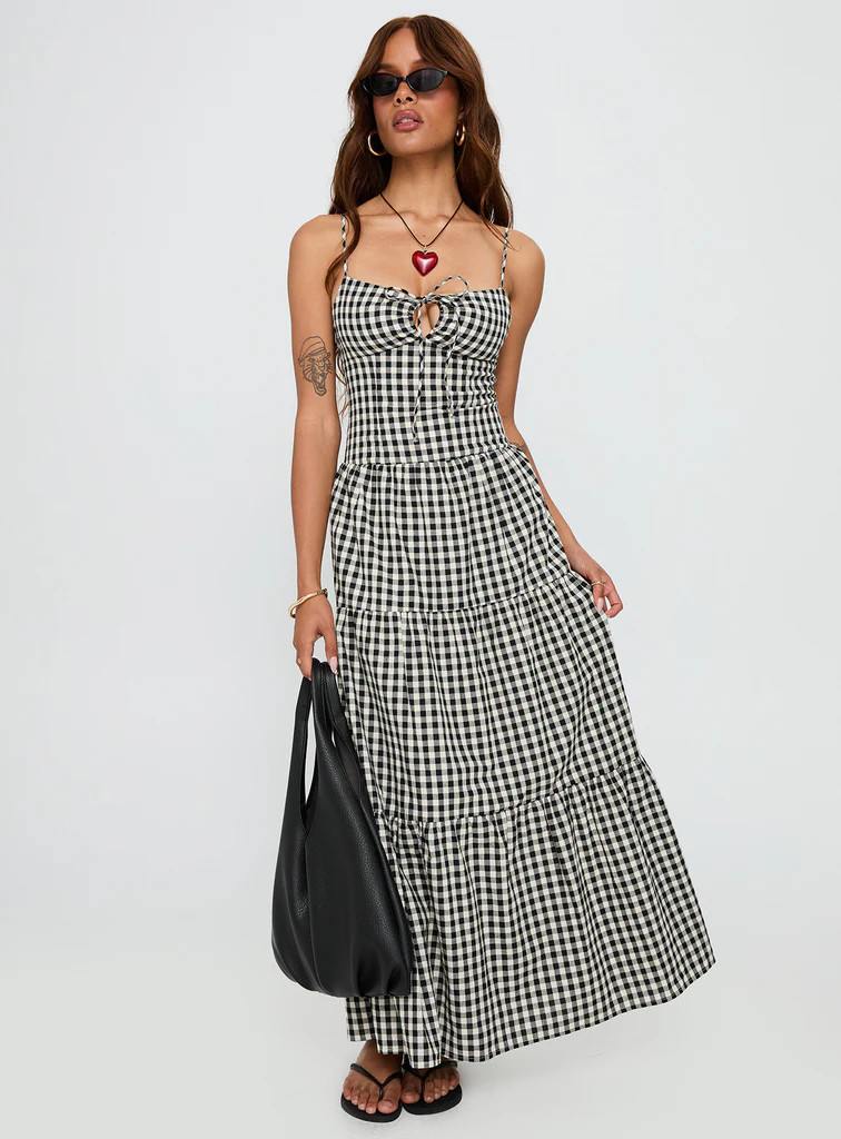 Avaleine Tiered Maxi Dress Black / White Check | Princess Polly US