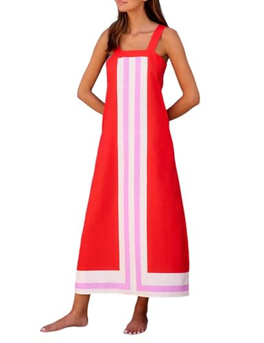 Ailoqing 2025 Women Bohemian Floral Dress Summer Casual Color Block Maxi Beach Overall Dress Cove... | Amazon (US)