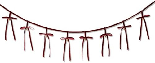 6 Ft Burgundy Velvet Christmas Bow Garland Pre-String Coquette Bow with Vintage Bell Ribbon Banne... | Amazon (US)