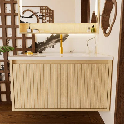30 Inch Bathroom Vanity Cabinet With Ceramic Sink - Wall Mounted Floating Fluted Vanity With Drawers, Modern | Wayfair North America