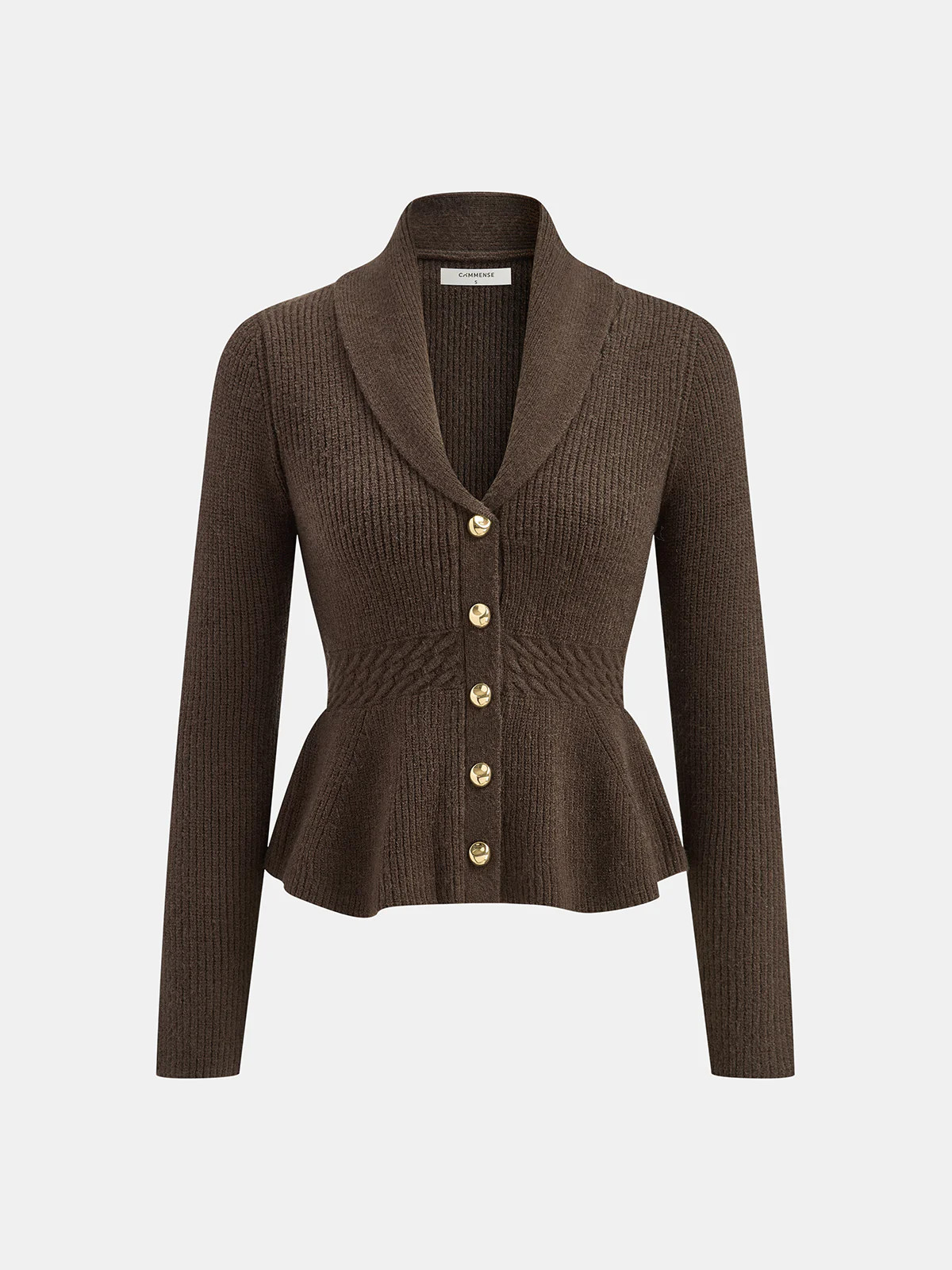 Shawl Collar Peplum Knit Cardigan | Commense