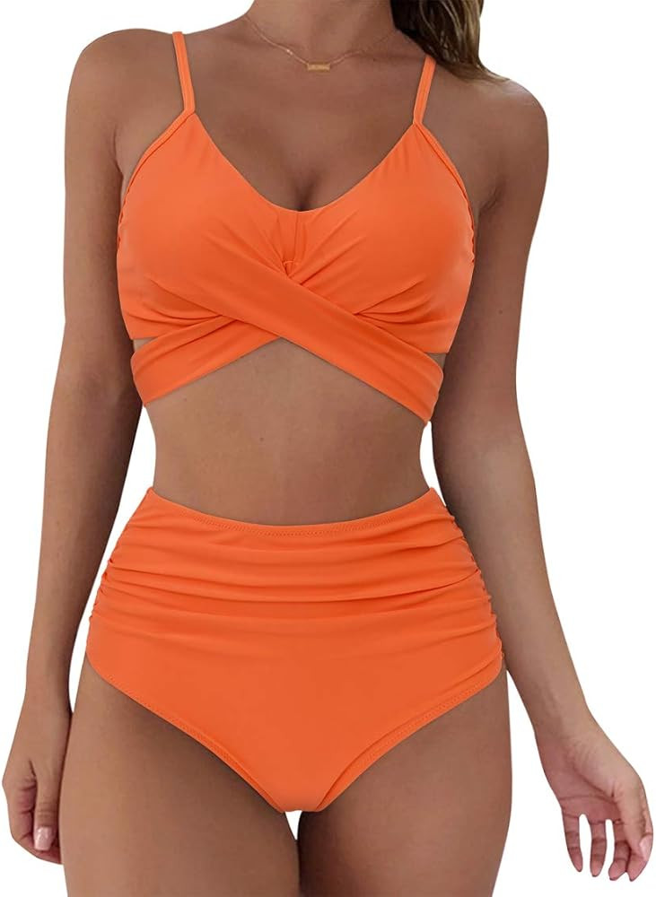 SUUKSESS Women Wrap Bikini Set Push Up High Waisted 2 Piece Swimsuits | Amazon (US)