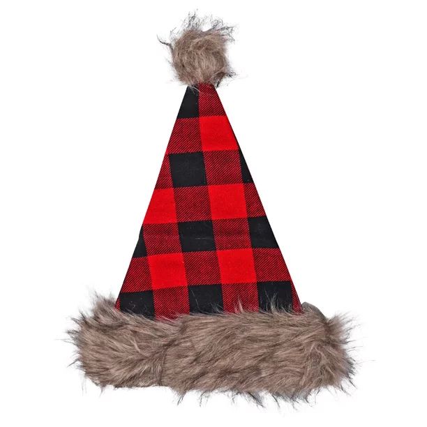 Christmas House Buffalo Check Santa Hats with Faux Fur Trim, 12.375x11.125 in. - Walmart.com | Walmart (US)