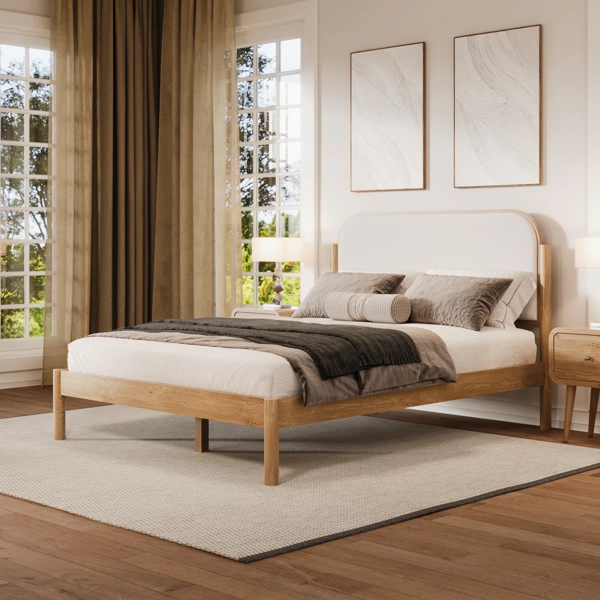 Ardin Solid Wood Bed Frame With Cream Boucle Upholstered Headboard | Wayfair North America
