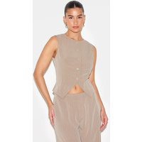 Beige Tailored Pinstripe Cinched Vest | PrettyLittleThing US