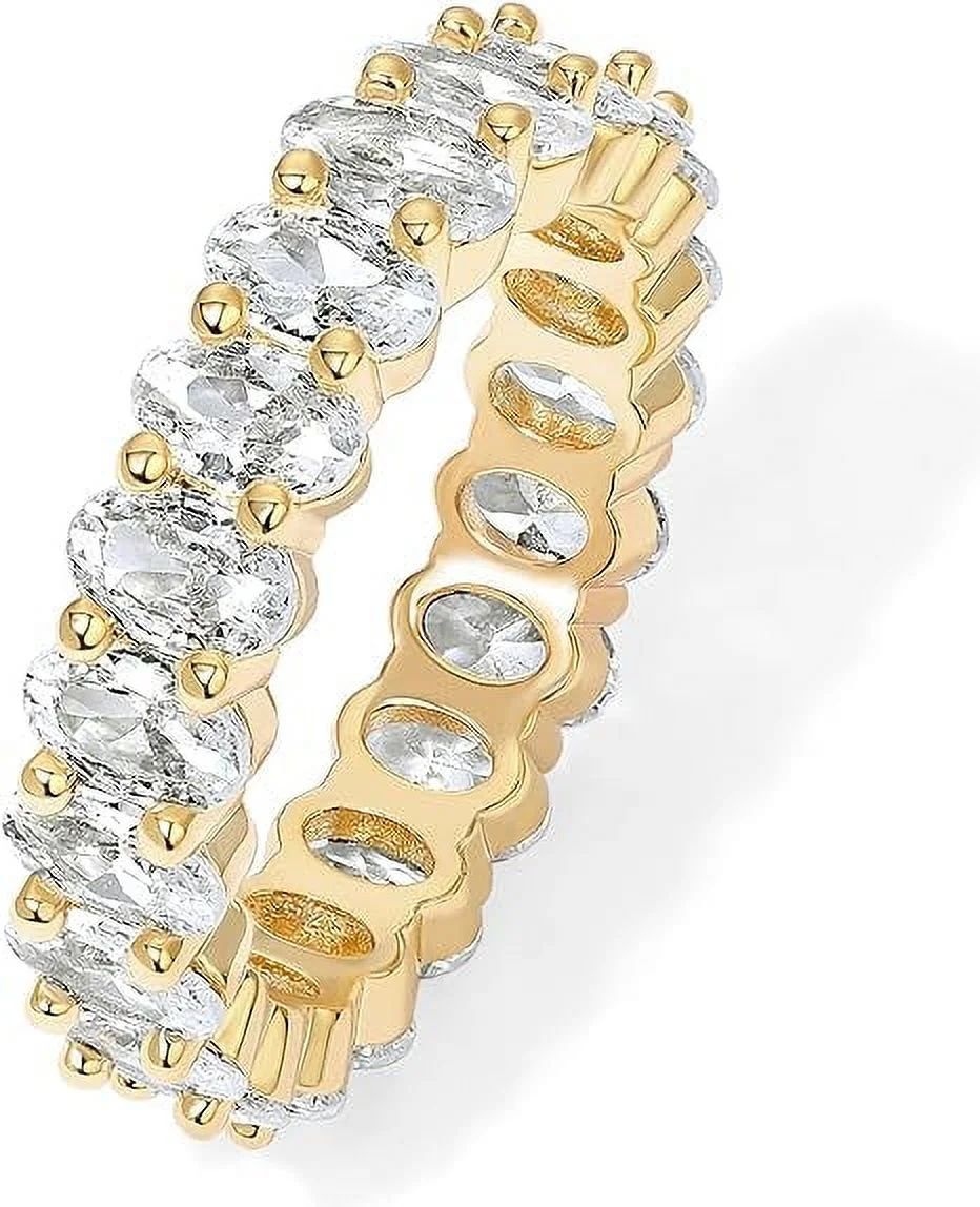 PAVOI 14K Yellow Gold Plated Rings Oval Cubic Zirconia Love Ring | 5mm Stackable Rings for Women ... | Walmart (US)