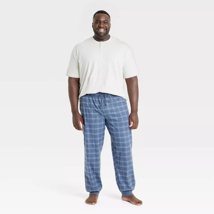 Men's Plaid Short Sleeve Henley + Flannel Jogger Pajama Set - Goodfellow & Co™ Blue | Target