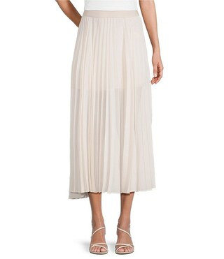 Sheer Woven Pleated Mid Rise A-Line Midi Skirt | Dillard's