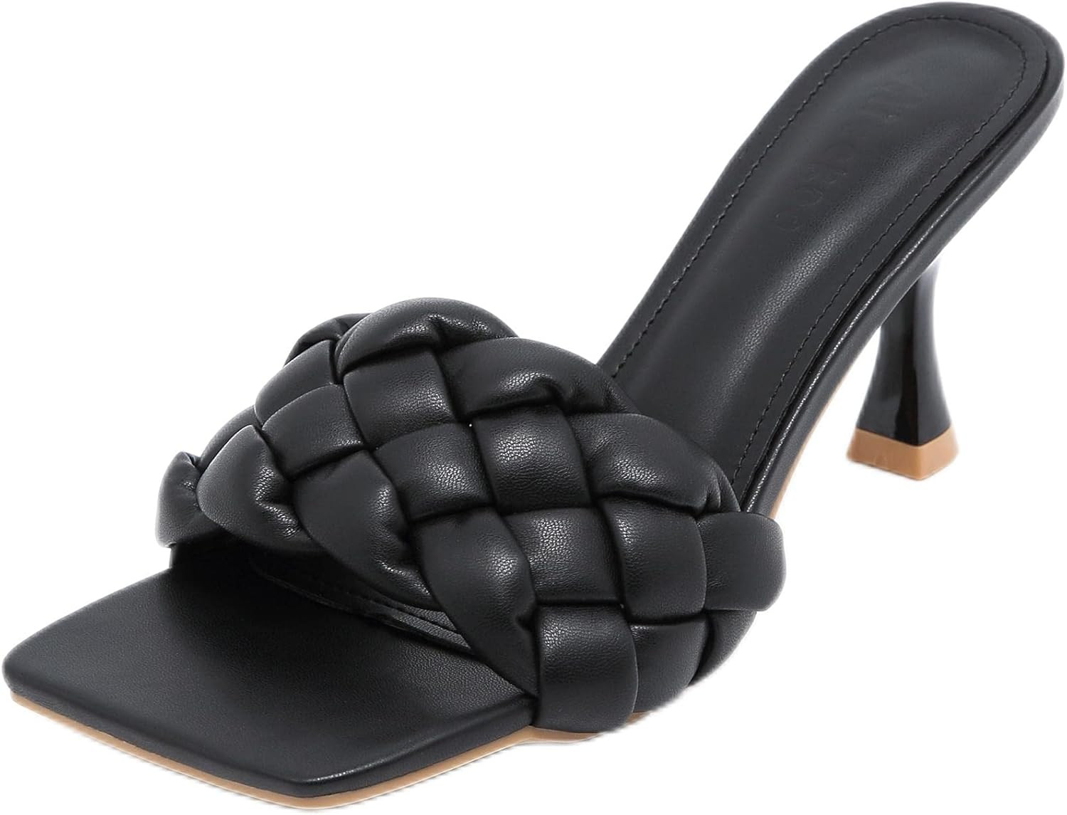 Women’s Braided Heeled Sandals Square Open Toe Woven Mule Stiletto High Heel Slip On Quilted Le... | Amazon (US)