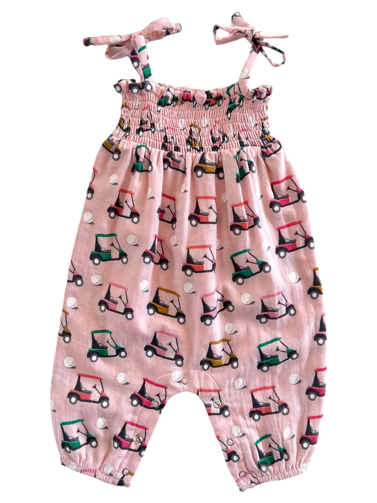 Pink Golf Cart / Organic Smocked Jumpsuit | SpearmintLOVE