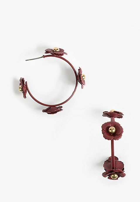 Burgundy Mini Floral Hoop Earrings | Maurices