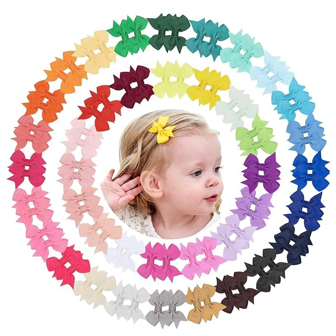 doboi 80PCS 2'' Baby Girls Fully Lined Grosgrain Boutique Solid Color Ribbon Mini Hair Bows Clips... | Amazon (US)