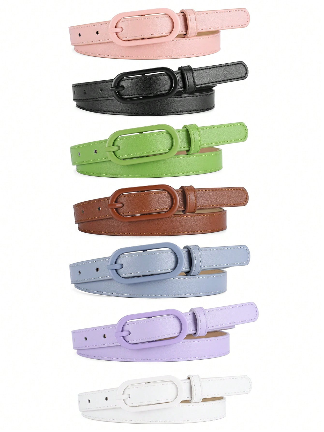 1pc Macaron Color Double-Ring Buckle Belt For Women, Match With Dress | SHEIN