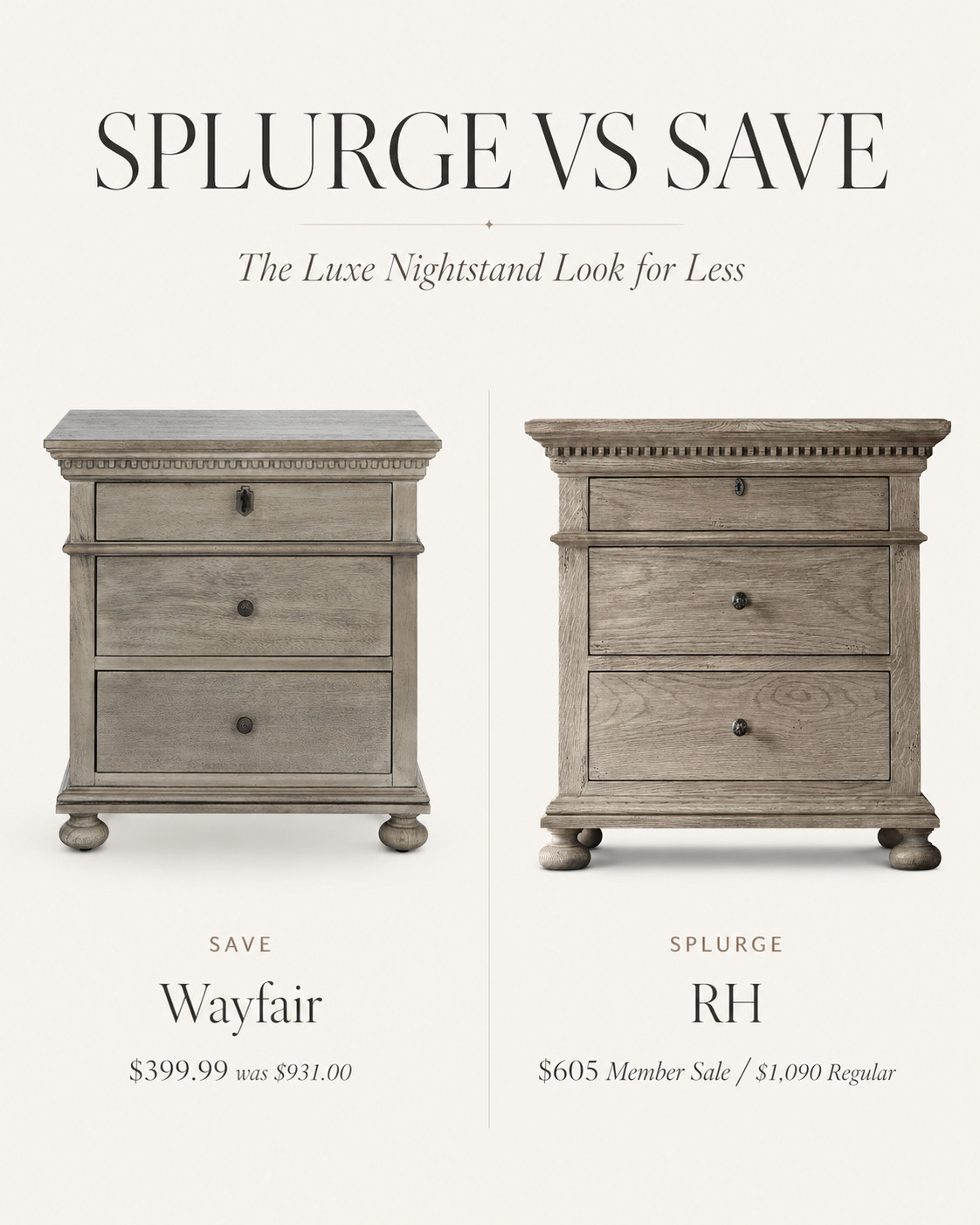 Get the luxe RH-inspired nightstand look for less with this beautiful Wayfair find. This 3-drawer wood nightstand has a soft weathered finish, classic carved details, and plenty of storage for a polished bedroom look. A great choice for neutral bedrooms, farmhouse decor, and cozy modern spaces.

#WayfairFinds #Nightstand #BedroomFurniture #FarmhouseBedroom #NeutralHomeDecor #AffordableHomeDecor #BedroomInspo #RHInspired 

 #LTKOver40 #LTKHome #LTKSaleAlert