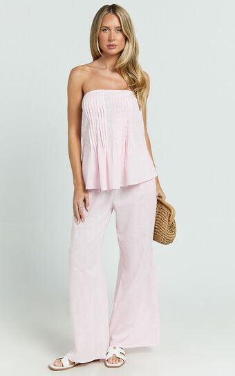 Carli Two Piece Top and Pants Set - Cotton Tube Pant Set in Pink | Showpo (US, UK & Europe)