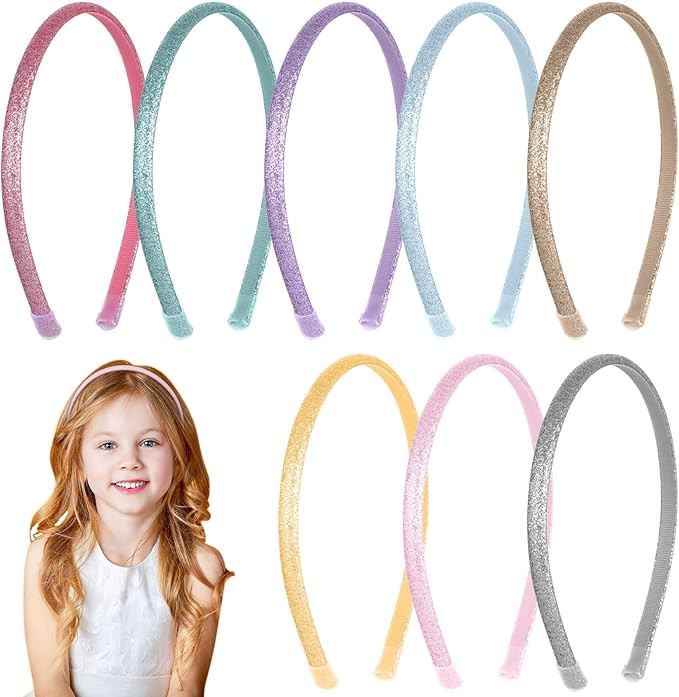 Thin Glitter Headband 8 PCS Headband for Girls Women Plastic Sparkly Hairbands Bling Rainbow Hair... | Amazon (US)